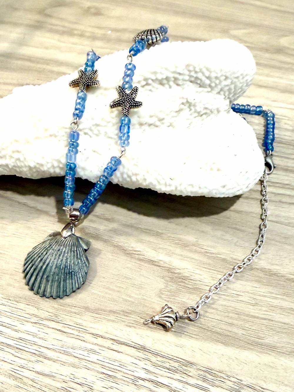 40. Seashell & Starfish Blue Beaded Necklace